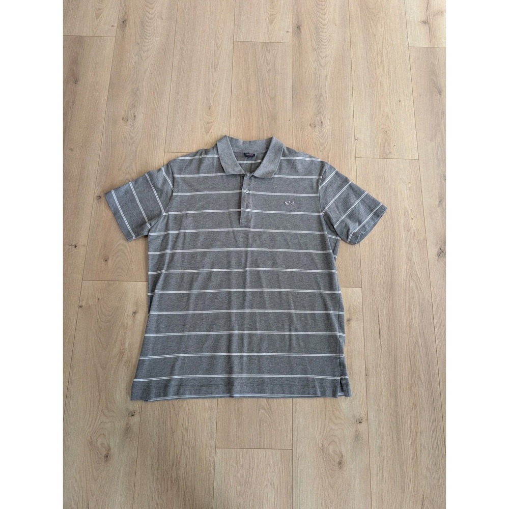 Paul & Shark Yachting Polo Shirt Mens XL‎ Gray Stripe Shark Logo Nautical Italy